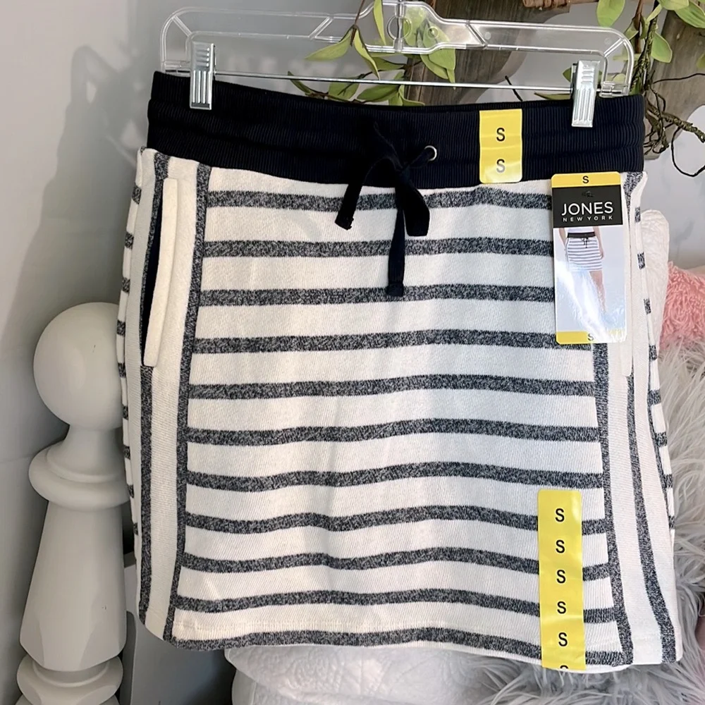 Skort Knit Skirt Black Cream Drawstring